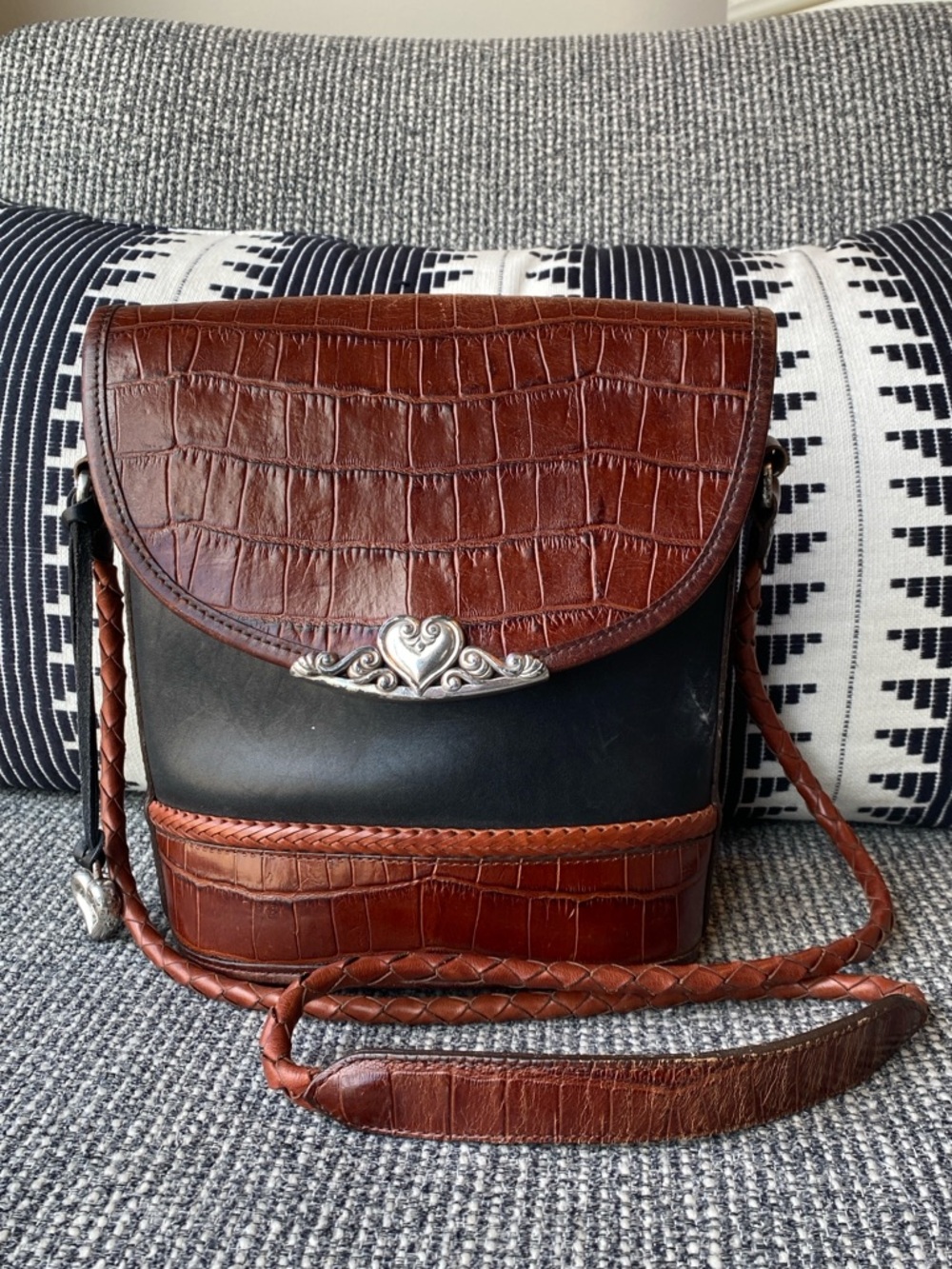 Brighton Brown and Black Croc-Embossed Leather Crossbody Bag